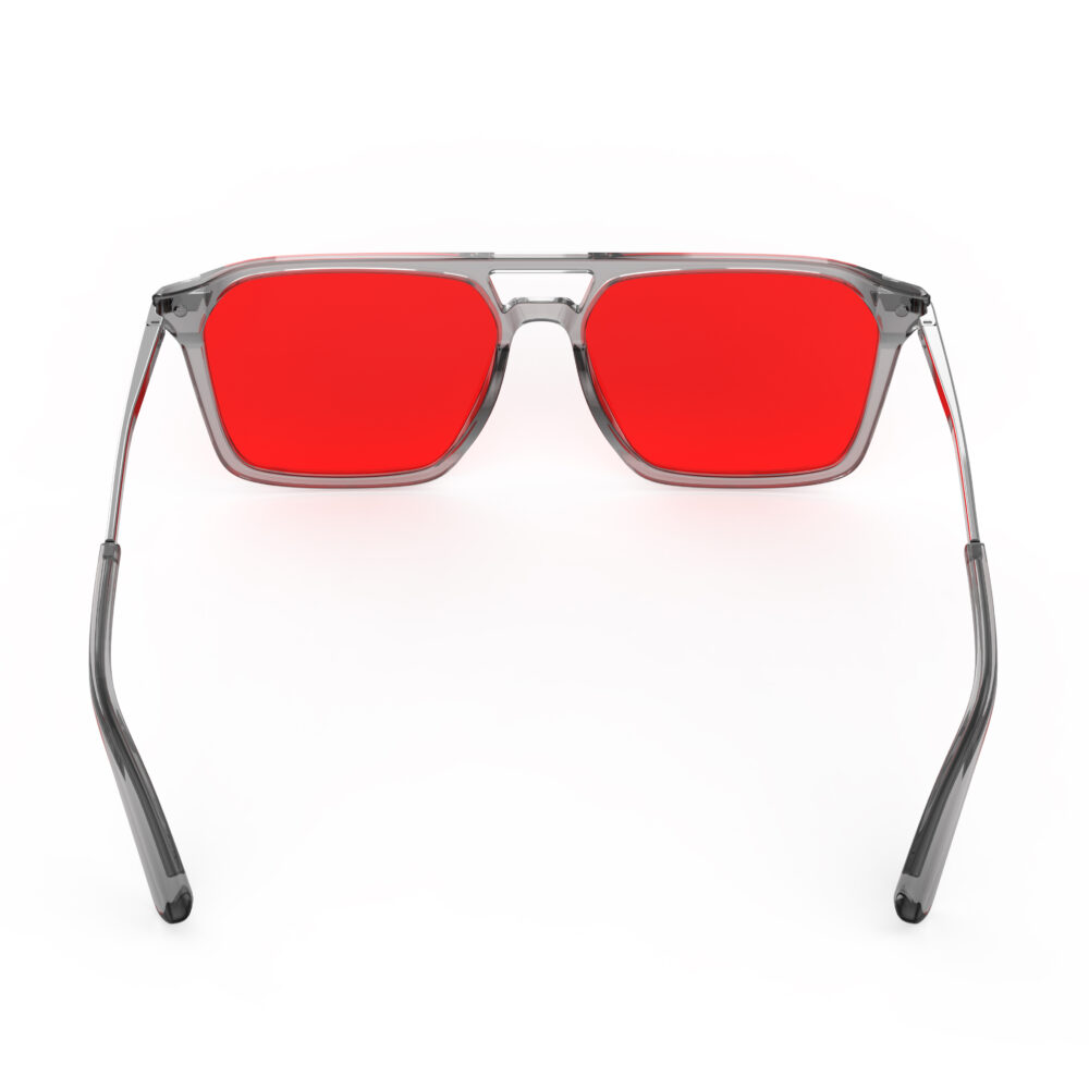 A Back view of Gloojo Night Ease Square Aviator Red Lens Glasses for Night-Grey Gunmetal