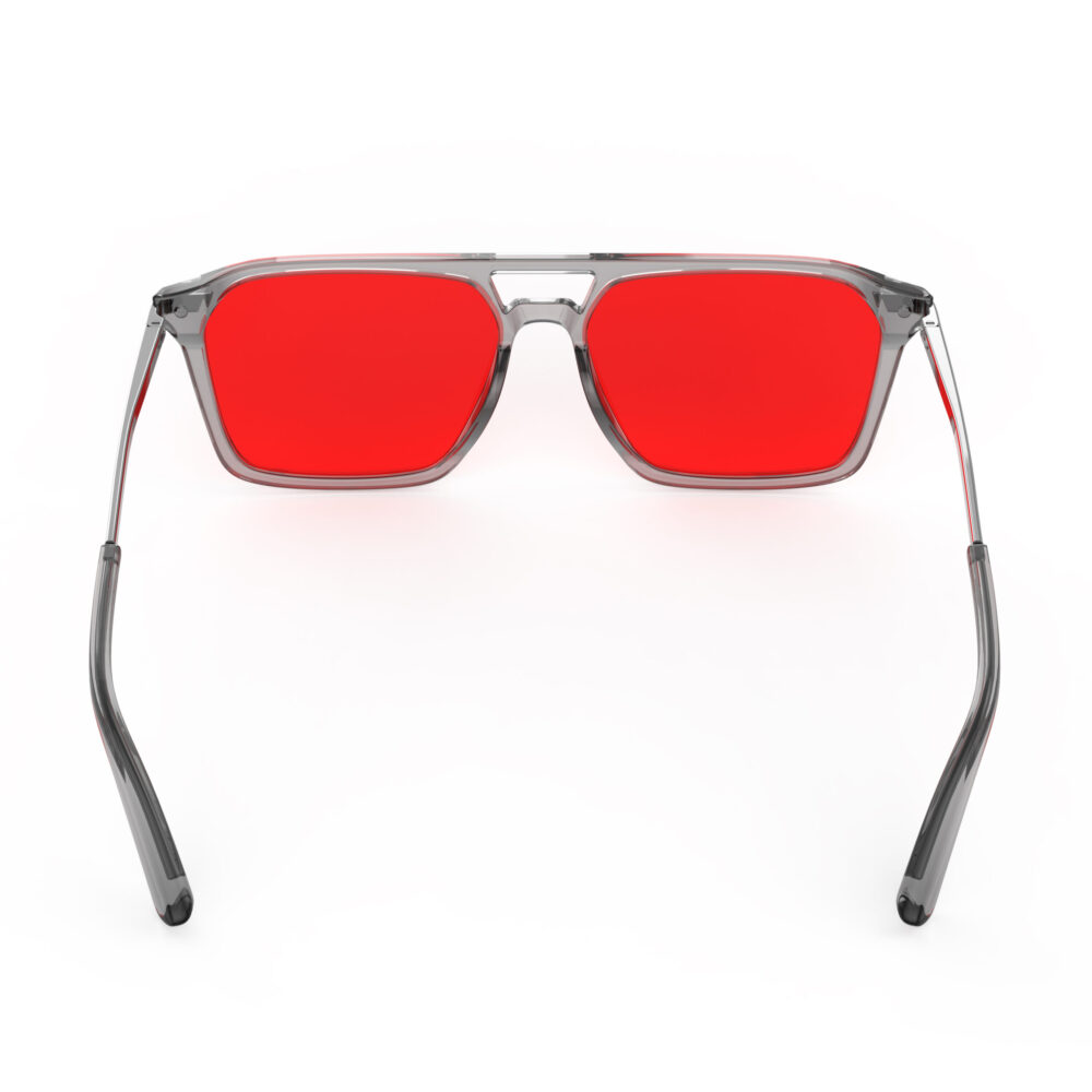 A Back view of Gloojo Night Ease Square Aviator Red Lens Glasses for Night-Grey Gunmetal