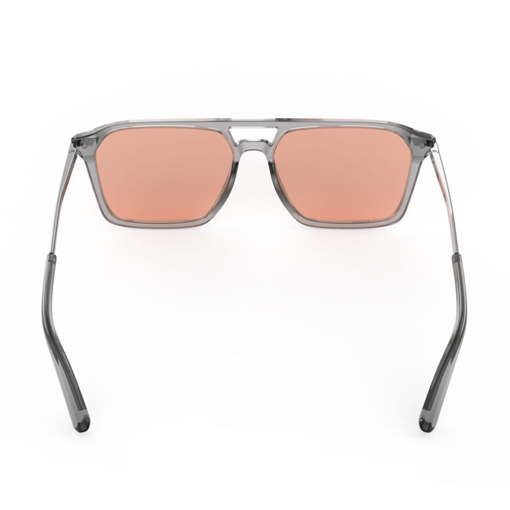 A Back view of Gloojo Rose Relief Rose Lens Square Aviator Migraine Glasses – Grey Gunmetal