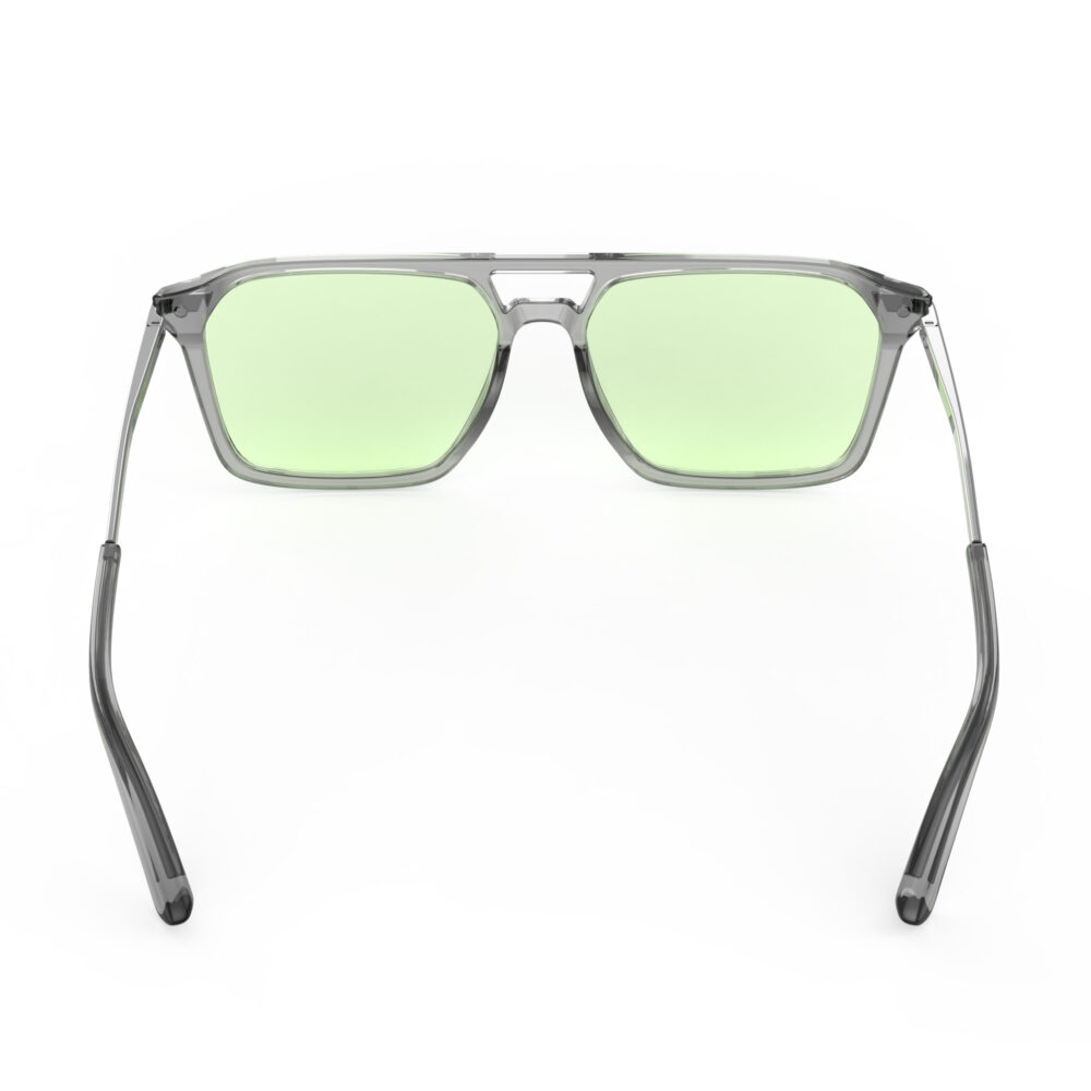 A Back view of Gloojo Sun Boost Square Aviator Green Lens Screen Glasses-Grey Gunmetal