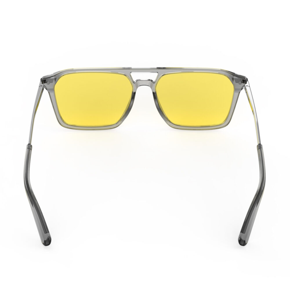 A Back view of Gloojo Sun Boost Yellow Lens Square Aviator Screen Glasses – Grey Gunmetal