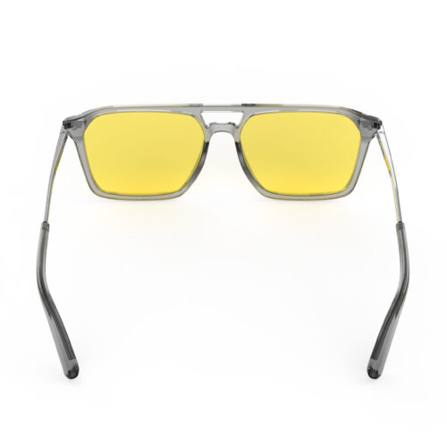 A Back view of Gloojo Sun Boost Yellow Lens Square Aviator Screen Glasses – Grey Gunmetal