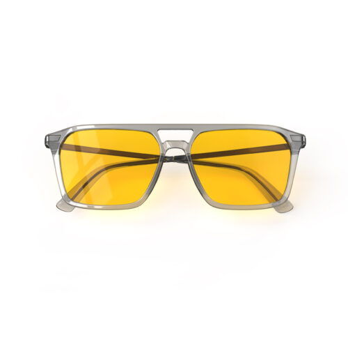 A Folded front view of Gloojo AmberShield Amber Lens Square Aviator Light Sensitivity Glasses – Grey Gunmetal A Folded front view of Gloojo AmberShield Amber Lens Square Aviator Light Sensitivity Glasses – Grey Gunmetal