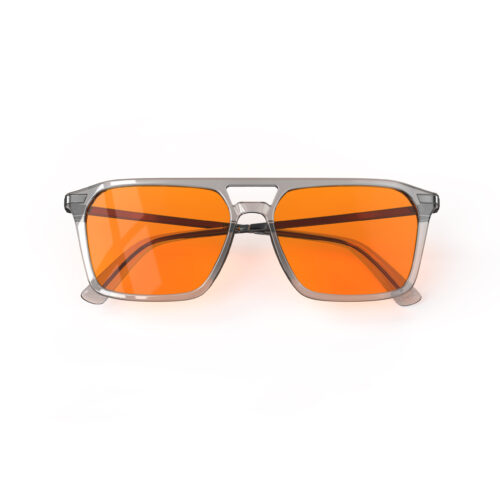 A Folded front view of Gloojo Night Ease Orange Lens Square Aviator Sleep Glasses – Grey Gunmetal