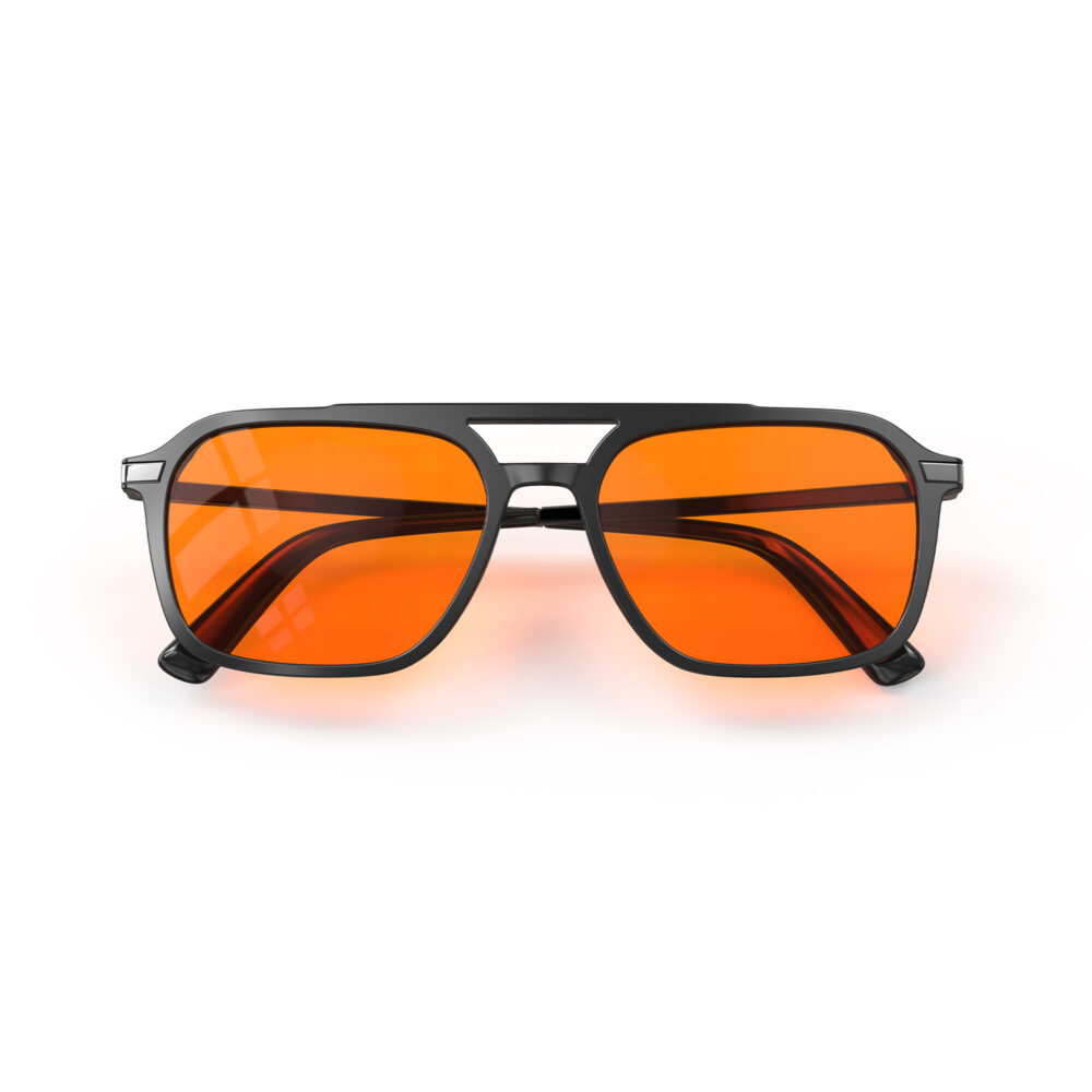 A Folded front view of Gloojo Night Ease Oval Aviator Orange Lens Glasses for Night-Black Gunmetal