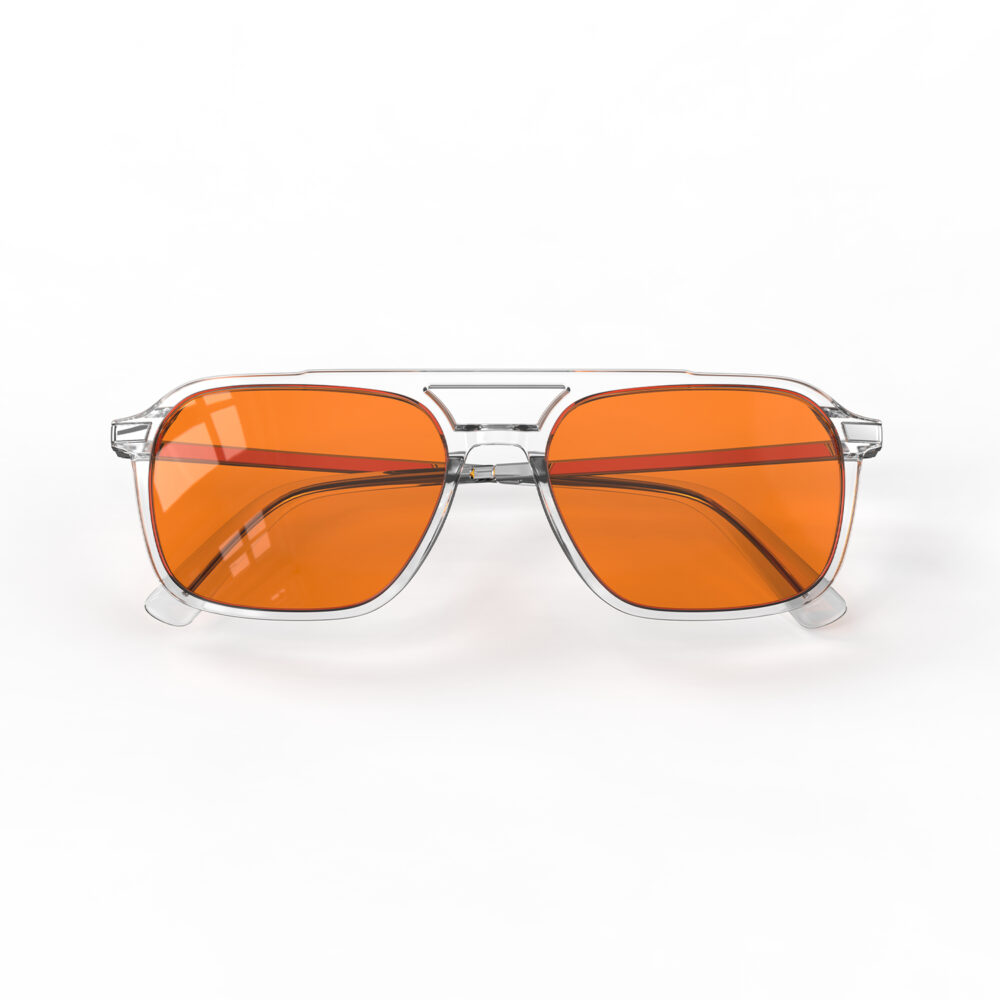A Folded front view of Gloojo Night Ease Oval Aviator Orange Lens Glasses for Night-Clear Silver