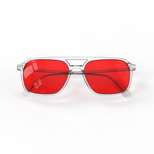 A Folded front view of Gloojo Night Ease Oval Aviator Red Lens Glasses for Night-Clear Silver