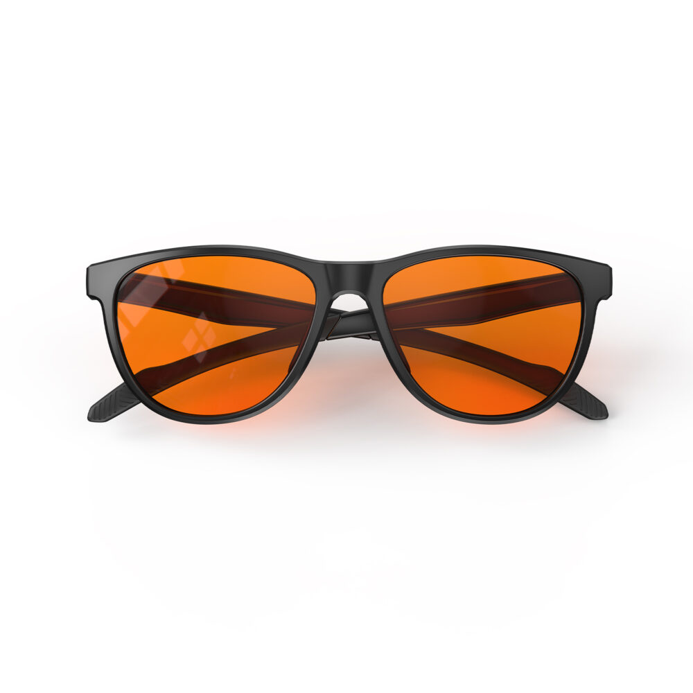 A Folded front view of Gloojo Night Ease Oval Orange Colored glasses for sleep - Black