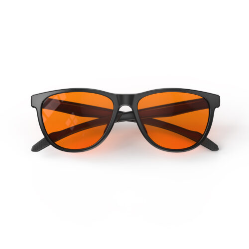 A Folded front view of Gloojo Night Ease Oval Orange Colored glasses for sleep - Black