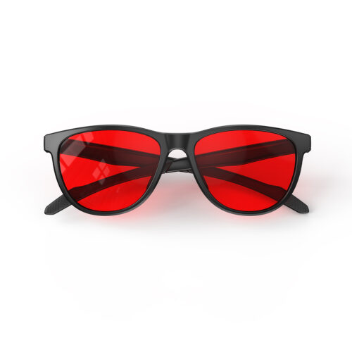 A Folded front view of Gloojo Night Ease Oval Red Colored Glasses for sleep - Black