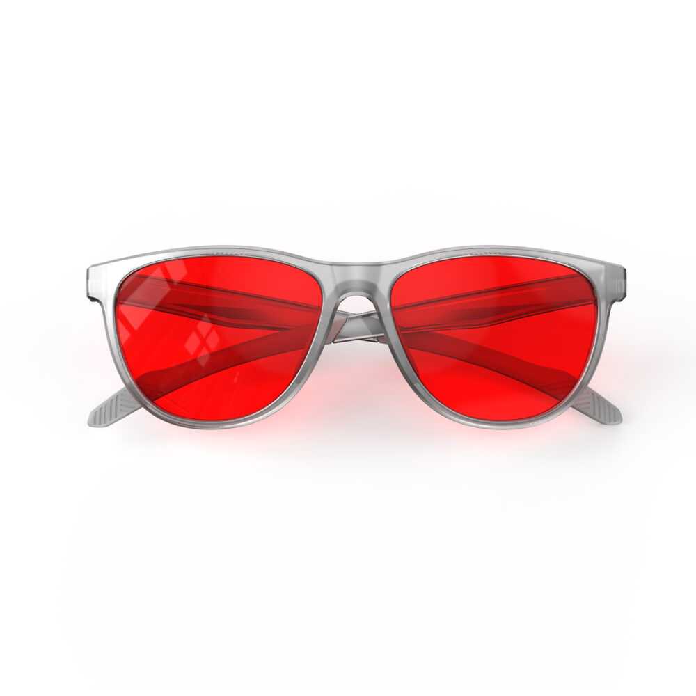 A Folded front view of Gloojo Night Ease Oval Red Colored Glasses for sleep - Grey