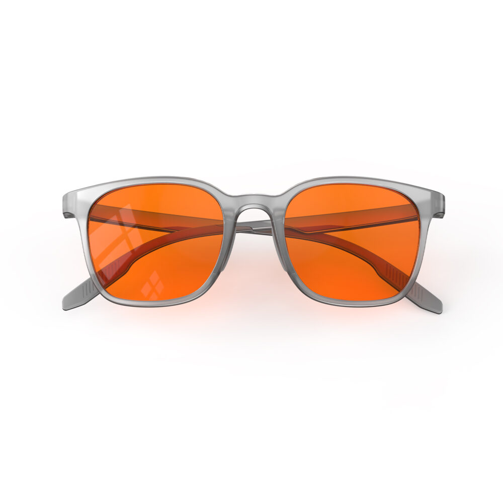 A Folded front view of Gloojo Night Ease Rounded Square Orange lens glasses for sleep - Grey