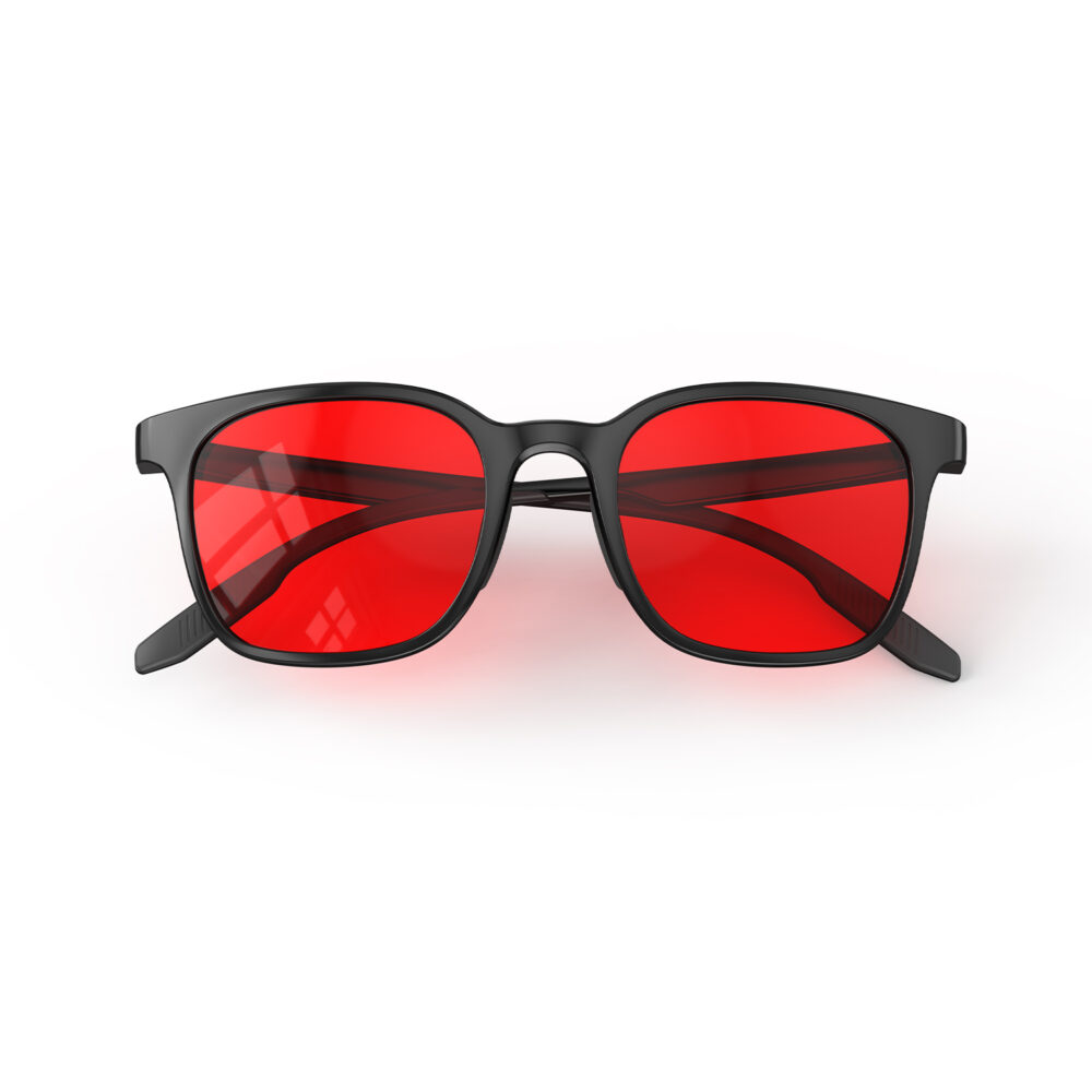 A Folded front view of Gloojo Night Ease Rounded Square Red Tinted Glasses for sleep - Black