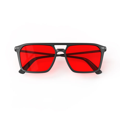 A Folded front view of Gloojo Night Ease Square Aviator Red Lens Glasses for Night-Black Gunmetal