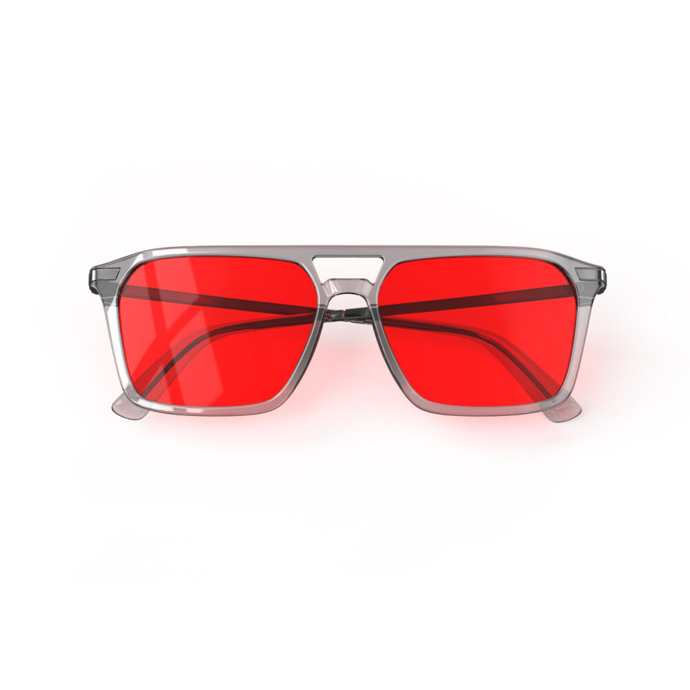 A Folded front view of Gloojo Night Ease Square Aviator Red Lens Glasses for Night-Grey Gunmetal