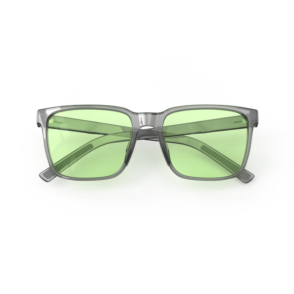 A Folded front view of Gloojo Sun Boost Classic Square Green Lens Screen Glasses – Grey