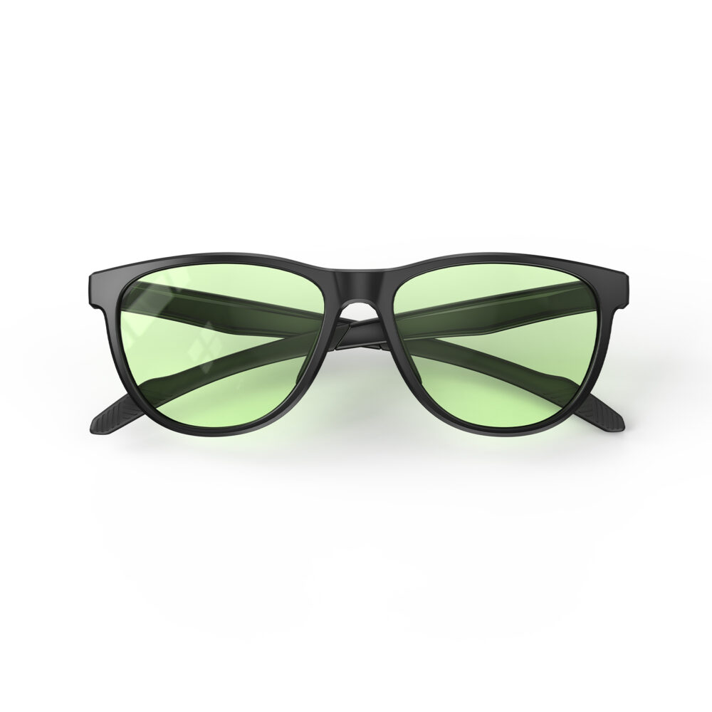 A Folded front view of Gloojo Sun Boost Oval Green Colored Glasses for Screen - Black