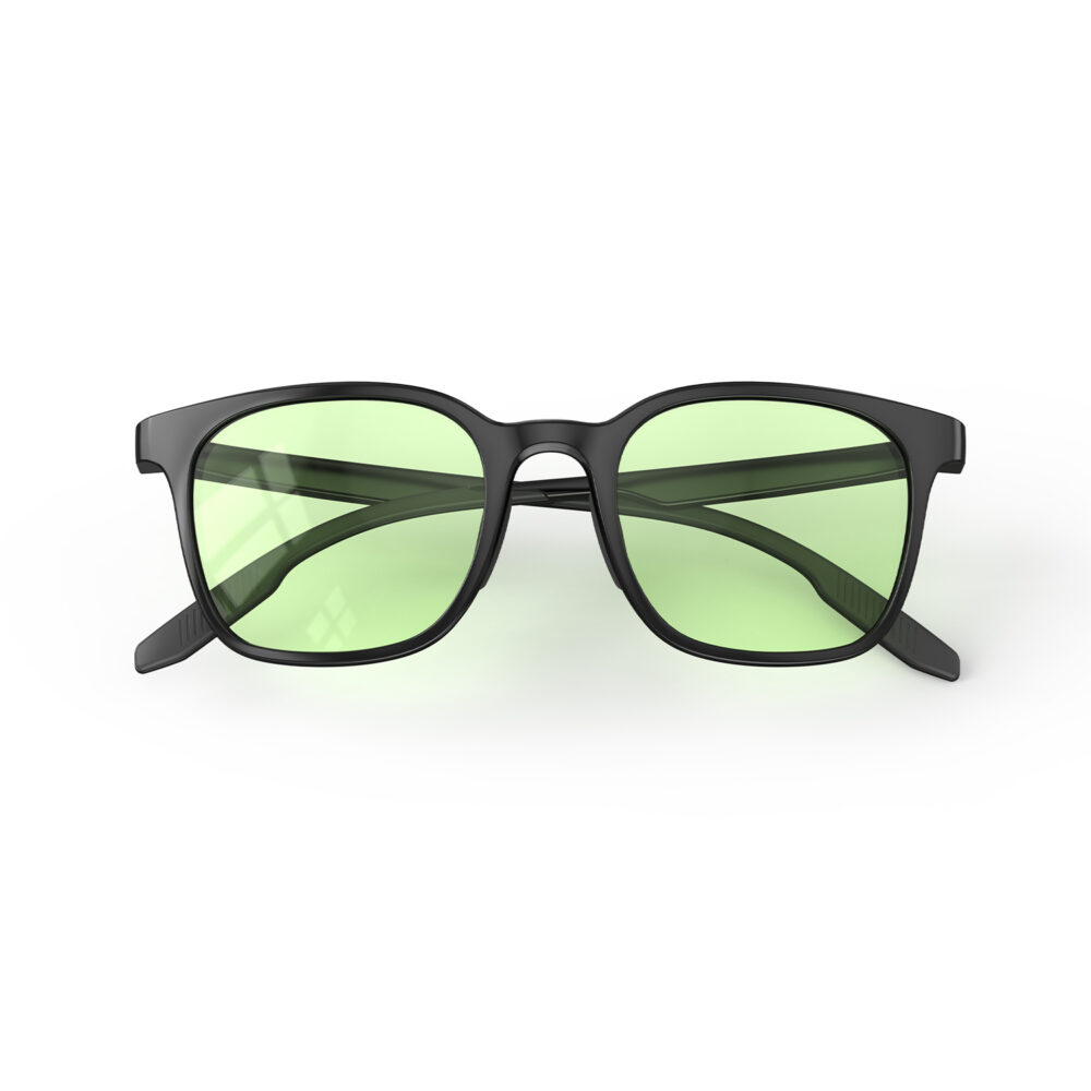 A Folded front view of Gloojo Sun Boost Rounded Square Green Colored Glasses for Screen - Black