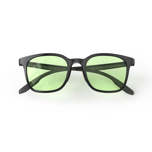 A Folded front view of Gloojo Sun Boost Rounded Square Green Colored Glasses for Screen - Black