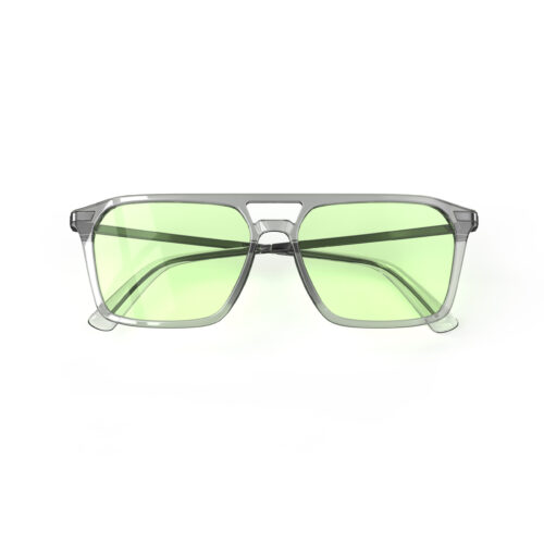 A Folded front view of Gloojo Sun Boost Square Aviator Green Lens Screen Glasses-Grey Gunmetal