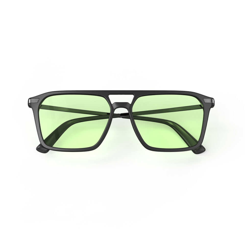 A Folded front view of Gloojo Sun Boost Square Aviator Green Lens Screen Glasses – Black Gunmetal A Folded front view of Gloojo Sun Boost Square Aviator Green Lens Screen Glasses – Black Gunmetal