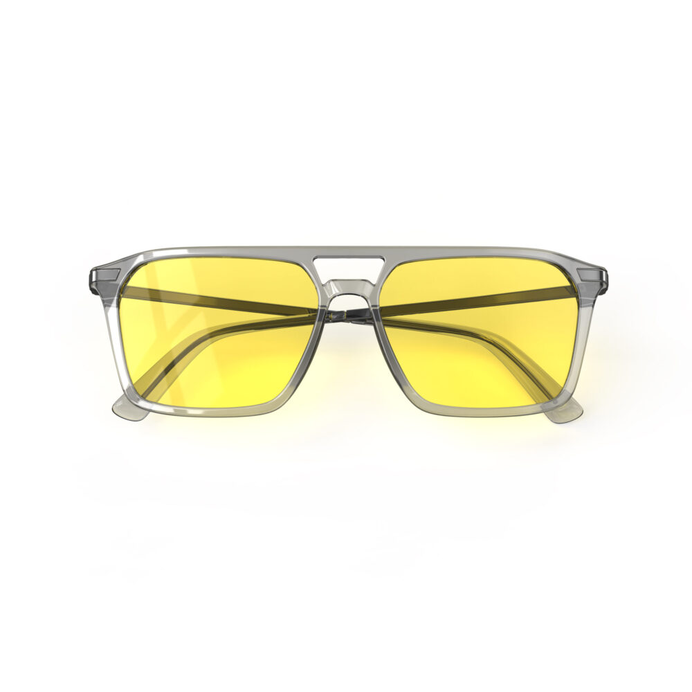 A Folded front view of Gloojo Sun Boost Yellow Lens Square Aviator Screen Glasses – Grey Gunmetal