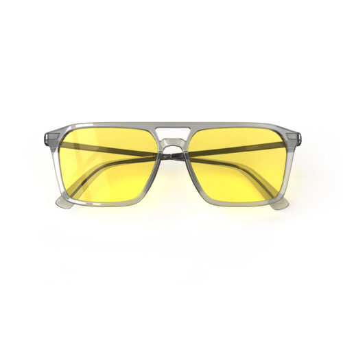 A Folded front view of Gloojo Sun Boost Yellow Lens Square Aviator Screen Glasses – Grey Gunmetal
