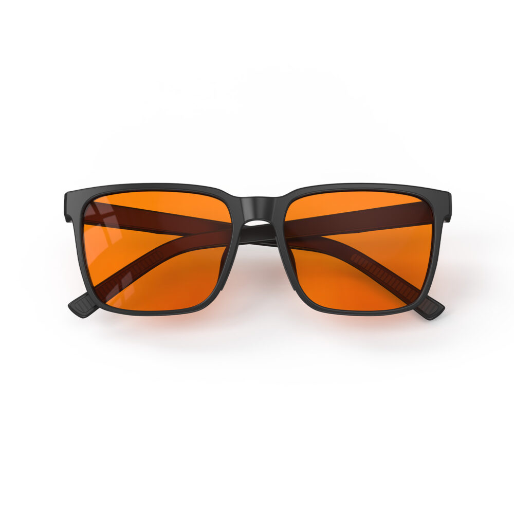A Folded front view of Night Ease Classic Square Orange Sleep Glasses - Black A Folded front view of Night Ease Classic Square Orange Sleep Glasses - Black