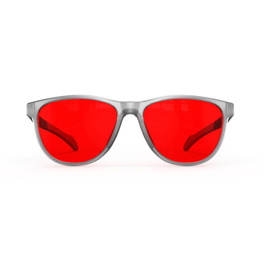 A Front view of Gloojo Night Ease Oval Red Colored Glasses for sleep - Grey