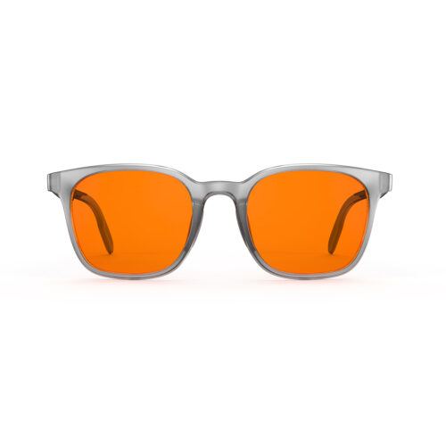 A Front view of Gloojo Night Ease Rounded Square Orange lens glasses for sleep - Grey