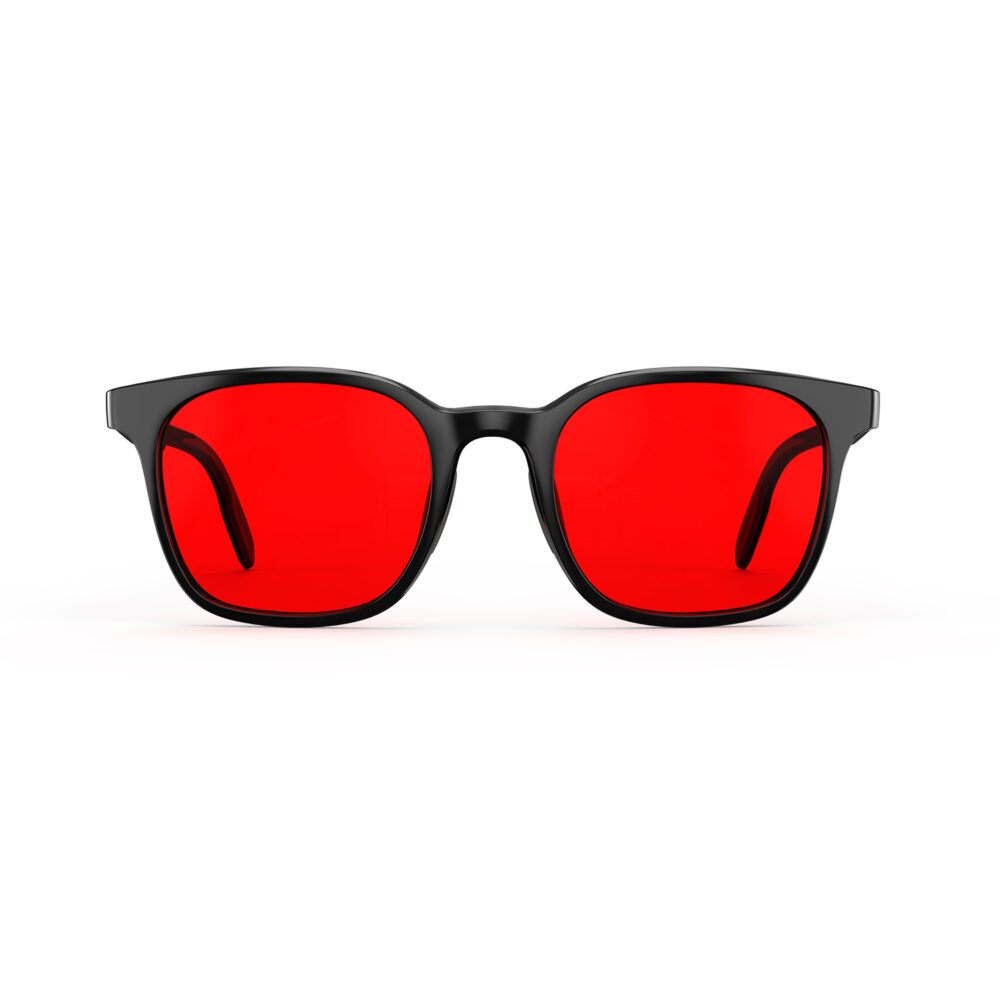 A Front view of Gloojo Night Ease Rounded Square Red Tinted Glasses for sleep - Black