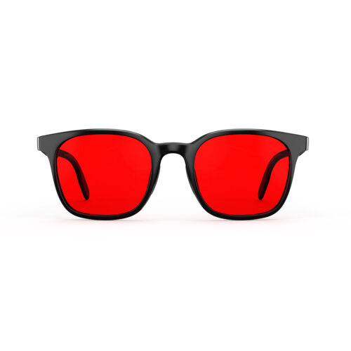 A Front view of Gloojo Night Ease Rounded Square Red Tinted Glasses for sleep - Black