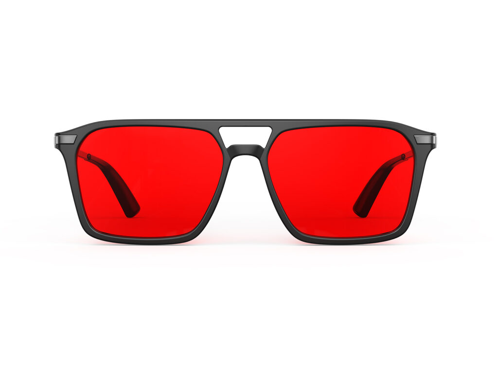 A Front view of Gloojo Night Ease Square Aviator Red Lens Glasses for Night-Black Gunmetal