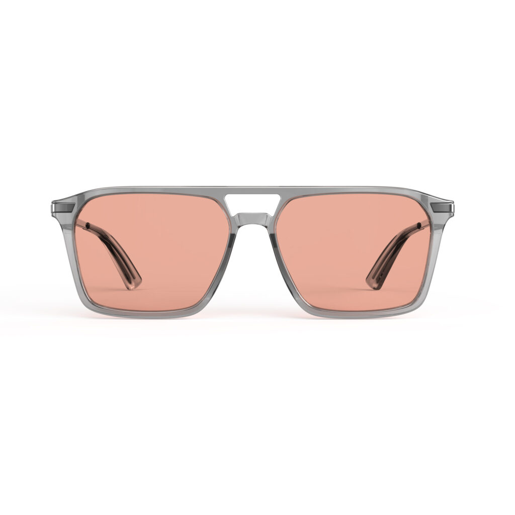 A Front view of Gloojo Rose Relief Rose Lens Square Aviator Migraine Glasses – Grey Gunmetal