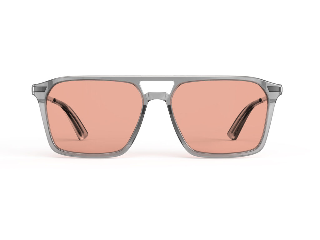 A Front view of Gloojo Rose Relief Rose Lens Square Aviator Migraine Glasses – Grey Gunmetal