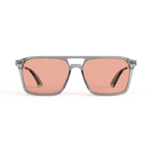 A Front view of Gloojo Rose Relief Rose Lens Square Aviator Migraine Glasses – Grey Gunmetal