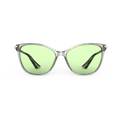 A Front view of Gloojo Sun Boost Cat Eye Green Lens Screen Glasses – Grey Gold