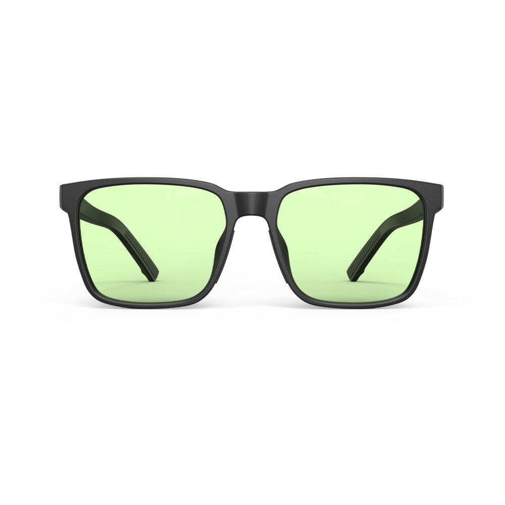 A Front view of Gloojo Sun Boost Classic Square Green Lens Screen Glasses – Black