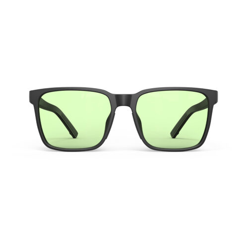 A Front view of Gloojo Sun Boost Classic Square Green Lens Screen Glasses – Black