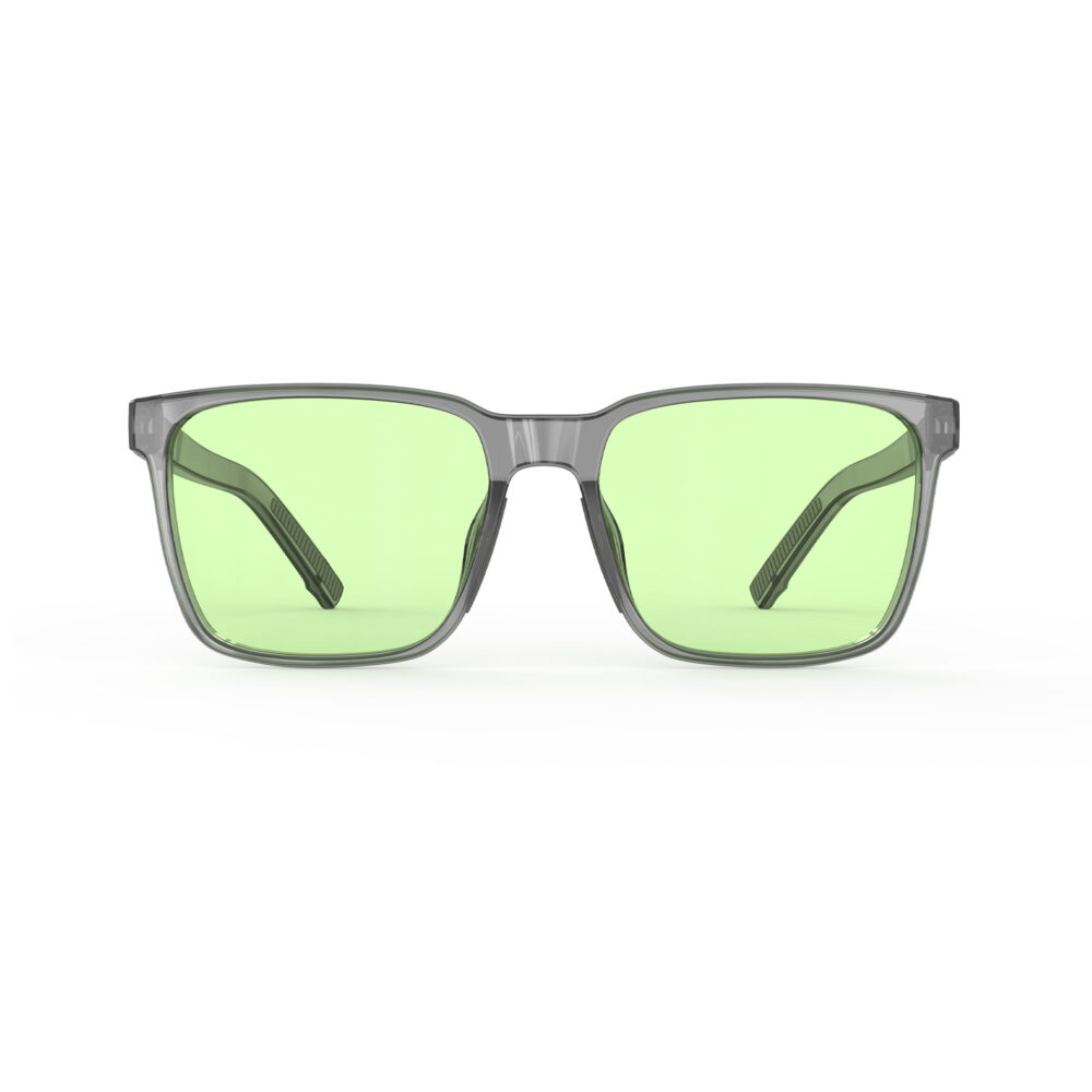 A Front view of Gloojo Sun Boost Classic Square Green Lens Screen Glasses – Grey
