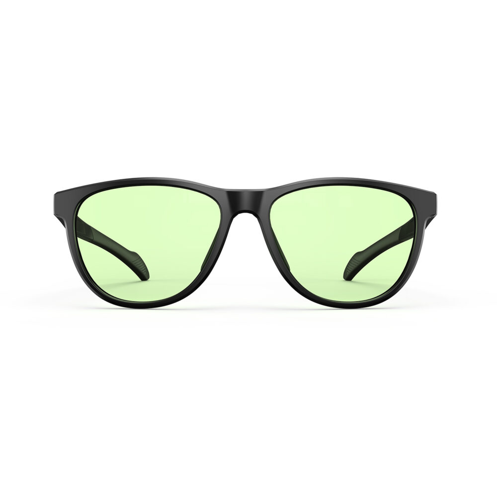 A Front view of Gloojo Sun Boost Oval Green Colored Glasses for Screen - Black