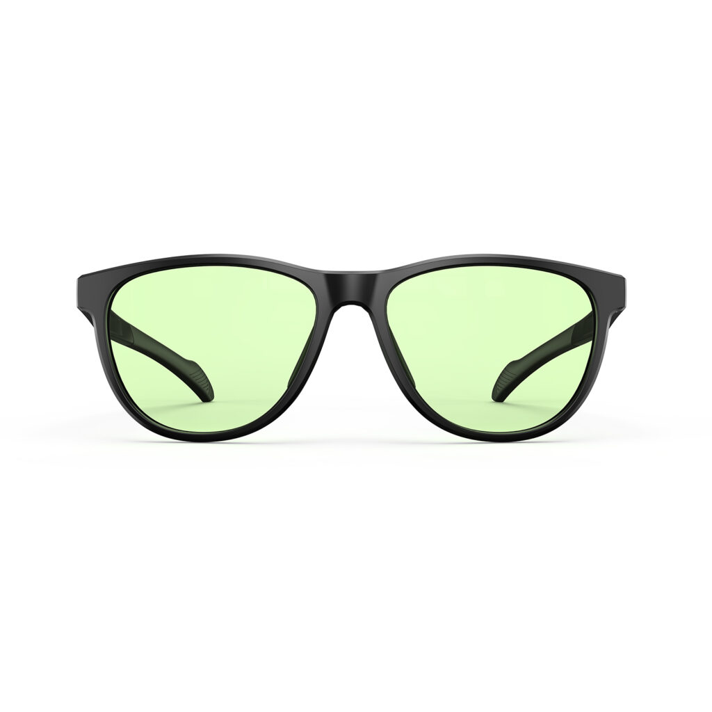 A Front view of Gloojo Sun Boost Oval Green Colored Glasses for Screen - Black
