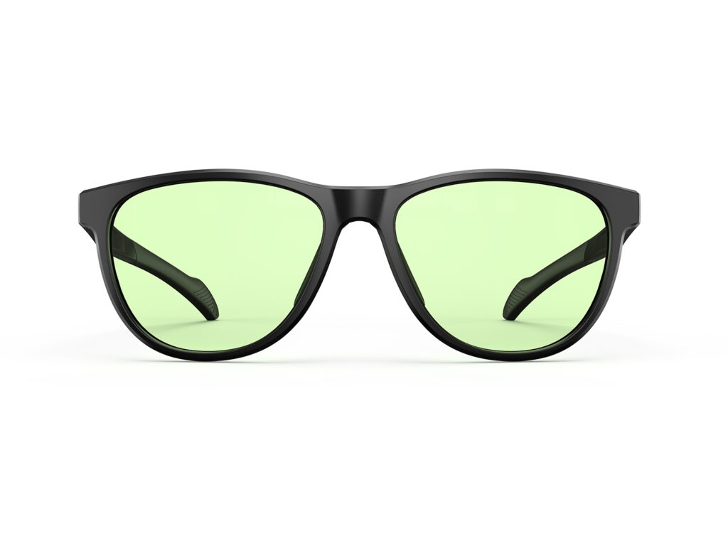 A Front view of Gloojo Sun Boost Oval Green Colored Glasses for Screen - Black