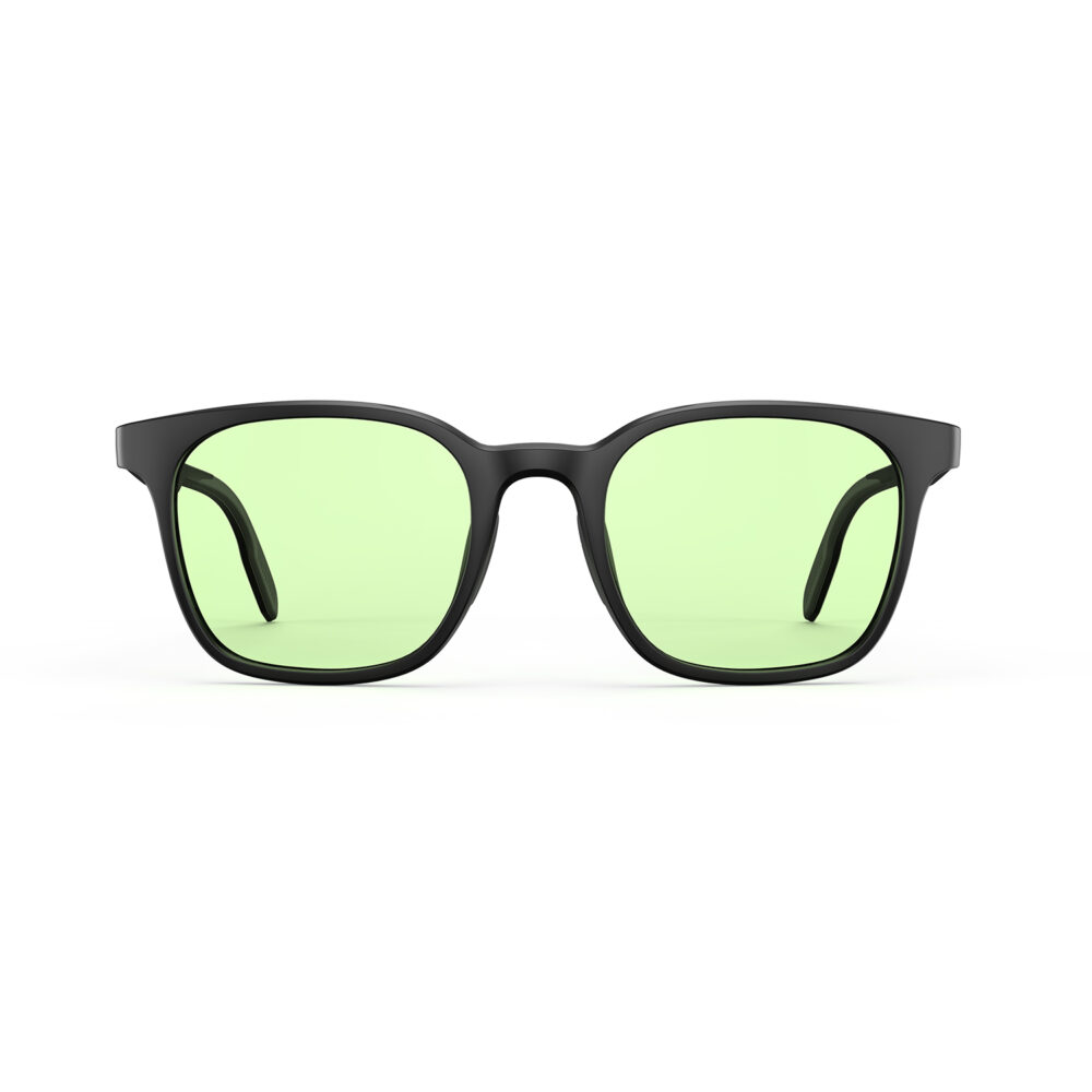 A Front view of Gloojo Sun Boost Rounded Square Green Colored Glasses for Screen - Black