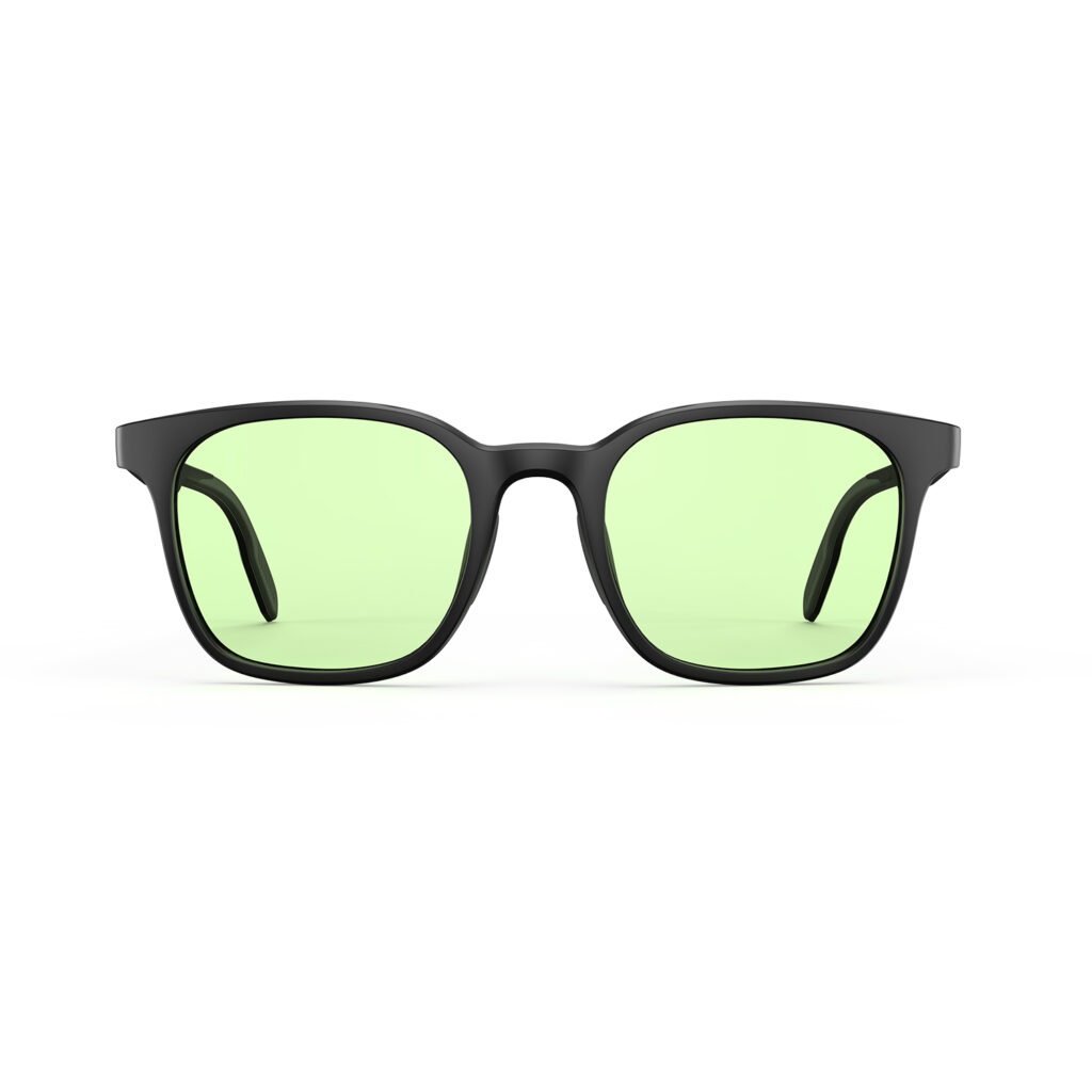 A Front view of Gloojo Sun Boost Rounded Square Green Colored Glasses for Screen - Black