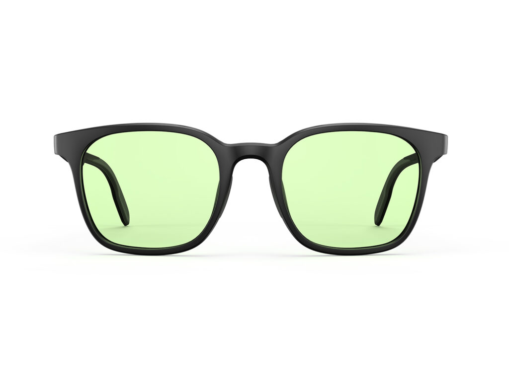 A Front view of Gloojo Sun Boost Rounded Square Green Colored Glasses for Screen - Black