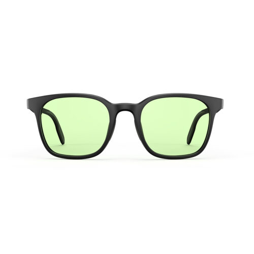 A Front view of Gloojo Sun Boost Rounded Square Green Colored Glasses for Screen - Black
