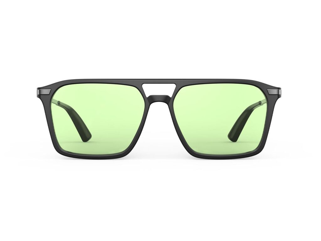 A Front view of Gloojo Sun Boost Square Aviator Green Lens Screen Glasses – Black Gunmetal A Front view of Gloojo Sun Boost Square Aviator Green Lens Screen Glasses – Black Gunmetal