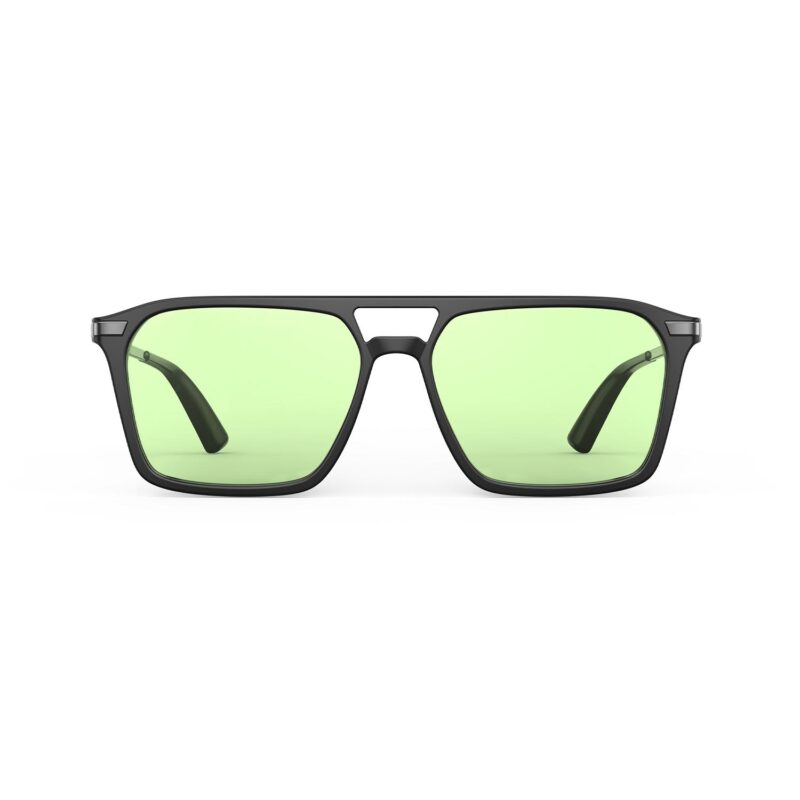 Sun Boost Square Aviator Green Lens Screen Glasses - Black