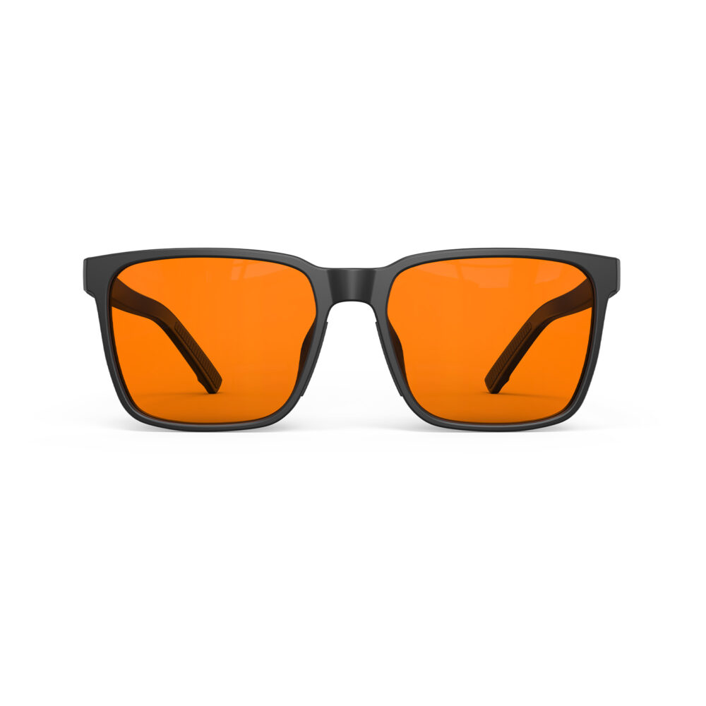 A Front view of Night Ease Classic Square Orange Sleep Glasses - Black A Front view of Night Ease Classic Square Orange Sleep Glasses - Black